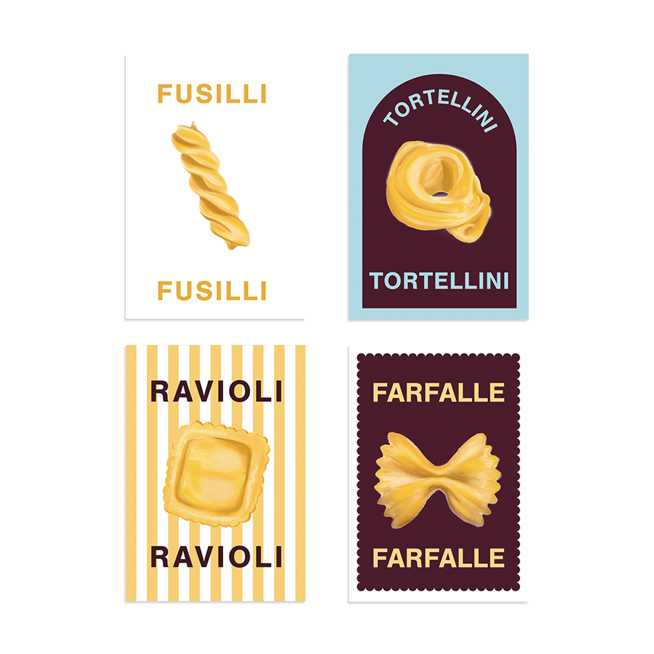 Set of 4 Mini Pasta Prints